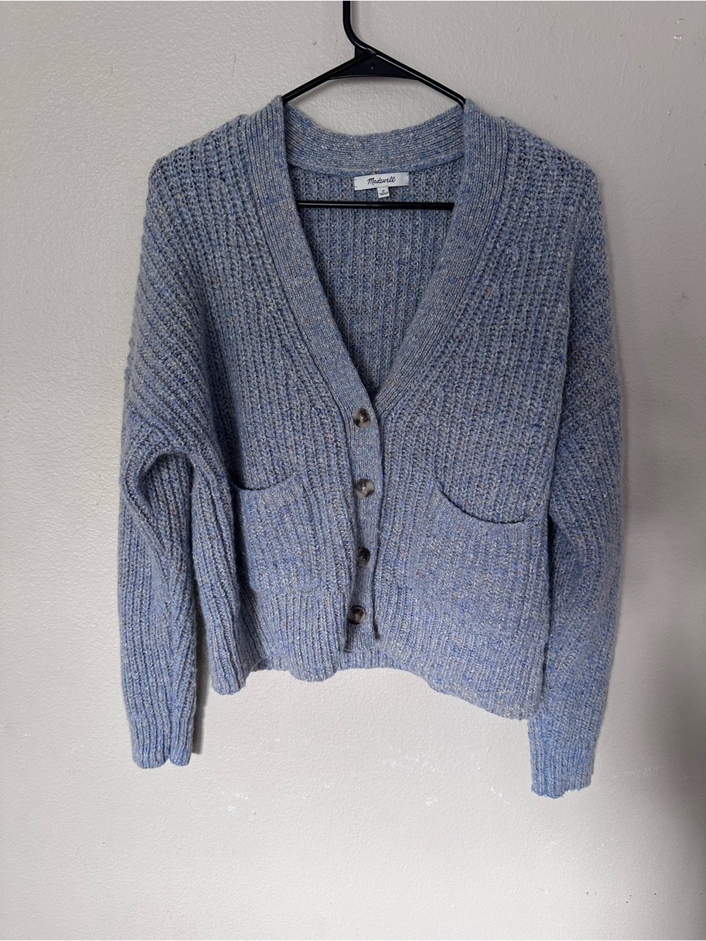 Madewell Speckled Wool Silk Blend Cardigan Sweater Blue Medium⁠